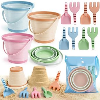 Beach Sand Buckets Shovels Rakes Mesh Bag Sandcastle Kit
