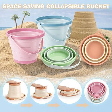Beach Sand Buckets Shovels Rakes Mesh Bag Sandcastle Kit