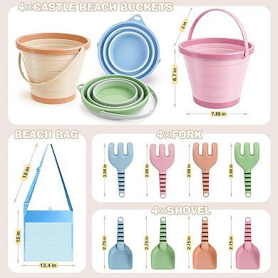 Beach Sand Buckets Shovels Rakes Mesh Bag Sandcastle Kit