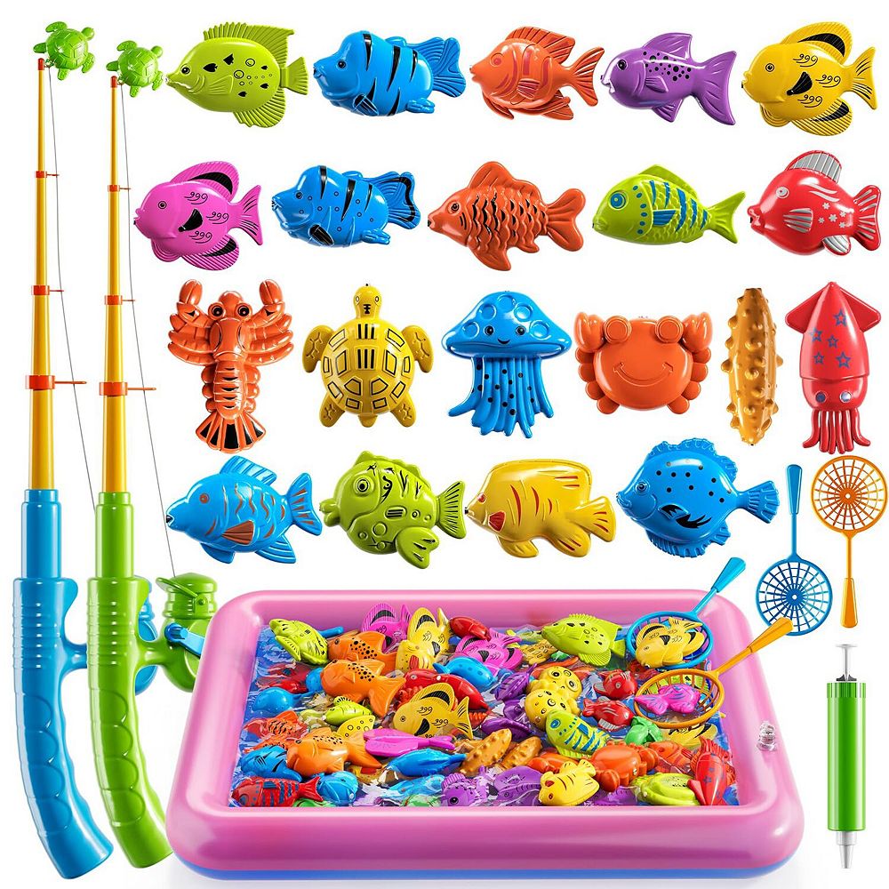 cheap magnetic kids fishing poles Pool Game Toss the hook into the tub and feel around for the fish Juinipe 4 Pieces Magnetic Fishing