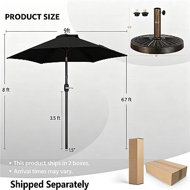 9FT Patio Umbrella Heavy Duty Base Tilt Crank UV Waterproof