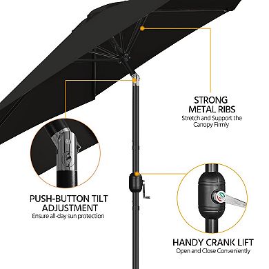 9FT Patio Umbrella Heavy Duty Base Tilt Crank UV Waterproof