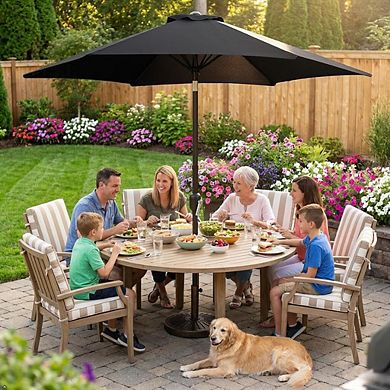 9FT Patio Umbrella Heavy Duty Base Tilt Crank UV Waterproof