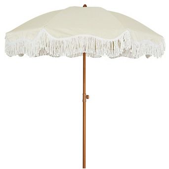 6.5ft Boho Fringe Patio Umbrella Tassels Tilt Steel Pole