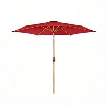 10ft Market Umbrella Woodgrain Tilt Crank Outdoor Shade