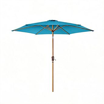10ft Market Umbrella Woodgrain Tilt Crank Outdoor Shade