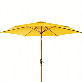 10ft Market Umbrella Woodgrain Tilt Crank Outdoor Shade