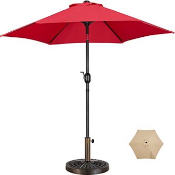 7.5FT Patio Umbrella Outdoor Heavy Duty Base Tilt Crank UV Waterproof