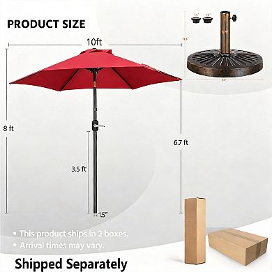 10ft Patio Umbrella Heavy Duty Base Tilt Crank UV Waterproof Outdoor