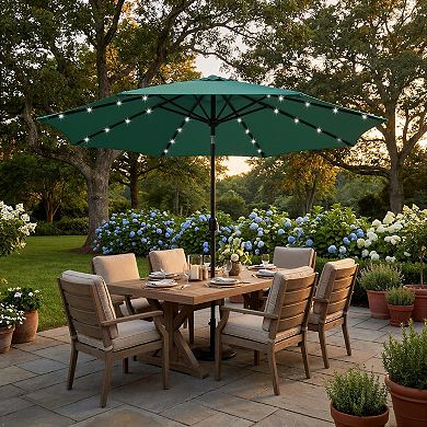 10FT LED Lighted Patio Umbrella Solar Tilt Crank Outdoor