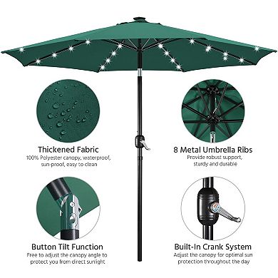 10FT LED Lighted Patio Umbrella Solar Tilt Crank Outdoor