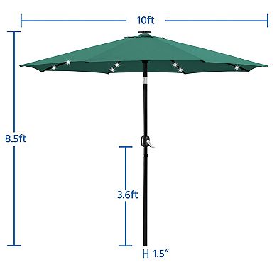 10FT LED Lighted Patio Umbrella Solar Tilt Crank Outdoor