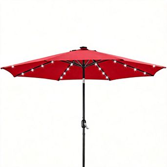 10FT LED Lighted Patio Umbrella Solar Tilt Crank Outdoor