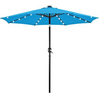 10FT LED Lighted Patio Umbrella Solar Tilt Crank Outdoor