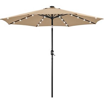 10FT LED Lighted Patio Umbrella Solar Tilt Crank Outdoor