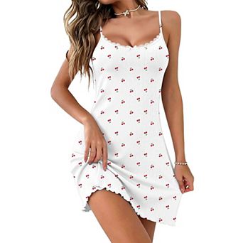 Women Nightgown Spaghetti Strap Sleeveless Lace Chemise Sleepwear