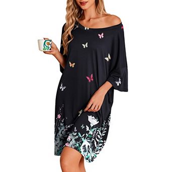 Women Oversized Sleep Shirt Short Sleeve Nightshirt Dress Sleepwear