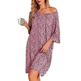 Women Oversized Sleep Shirt Short Sleeve Nightshirt Dress Sleepwear