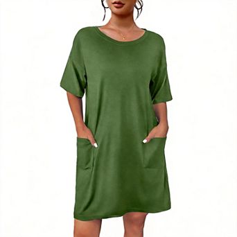 Women Sleep Shirt Short Sleeve Nightgown Pocket