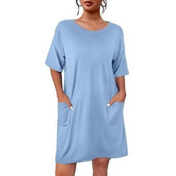 Women Sleep Shirt Short Sleeve Nightgown Pocket