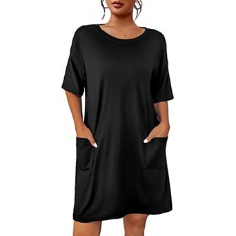 Women Sleep Shirt Short Sleeve Nightgown Pocket