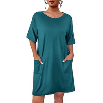 Women Sleep Shirt Short Sleeve Nightgown Pocket