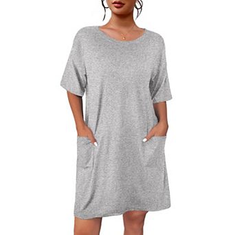 Women Sleep Shirt Short Sleeve Nightgown Pocket