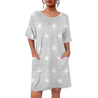 Women Sleep Shirt Short Sleeve Nightgown Pocket