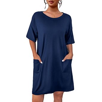 Women Sleep Shirt Short Sleeve Nightgown Pocket