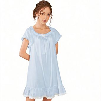 Women Nightgown Short Sleeve Victorian Nightshirt Lounge Dress