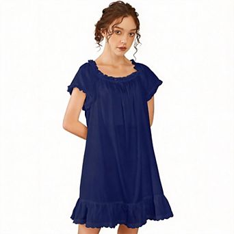 Women Nightgown Short Sleeve Victorian Nightshirt Lounge Dress