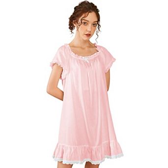 Women Nightgown Short Sleeve Victorian Nightshirt Lounge Dress