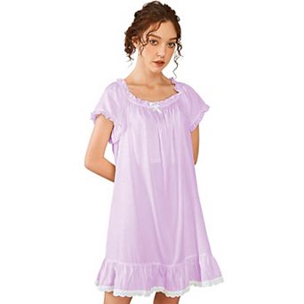 Women Nightgown Short Sleeve Victorian Nightshirt Lounge Dress