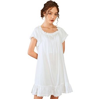 Women Nightgown Short Sleeve Victorian Nightshirt Lounge Dress