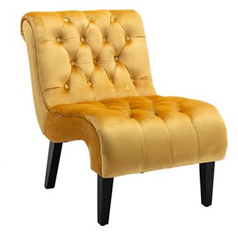 Merax Velvet Upholstered Barrel Accent Chair with Button Tufting & Black Tapered Rubber Wood Legs