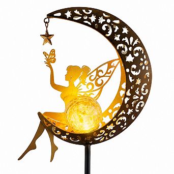 Solar Garden Stake Fairy Moon Lights: Outdoor Solar Waterproof Auto On/Off Patio Yard Decor