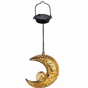 Solar Hanging Sun Moon Lights 2 Pack Metal Outdoor Garden Decor