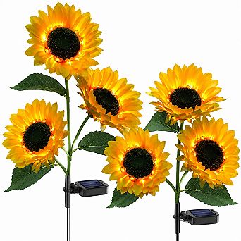 Solar Sunflower Solar Lights 800mAh Outdoor Waterproof Stake Garden Decor 2 Pack
