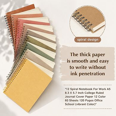12 Pack A5 Spiral Notebooks College Ruled 120 Pages Thick Cover Smooth Writing For Work School