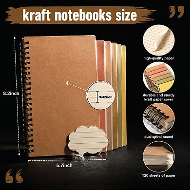 12 Pack A5 Spiral Notebooks College Ruled 120 Pages Thick Cover Smooth Writing For Work School