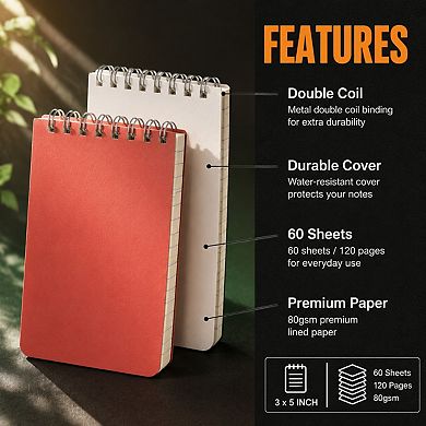 3x5 Inch Pocket Spiral Notepads Bulk 42 Packs 6 Colored 60 Sheets 80gsm