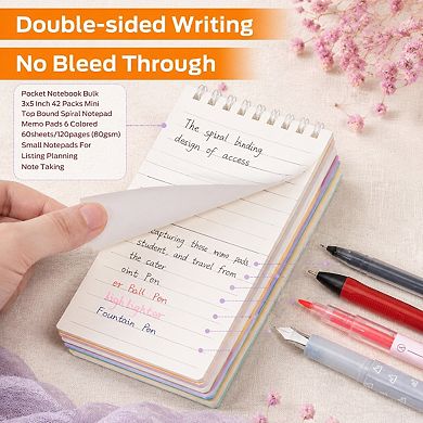 3x5 Inch Pocket Spiral Notepads Bulk 42 Packs 6 Colored 60 Sheets 80gsm
