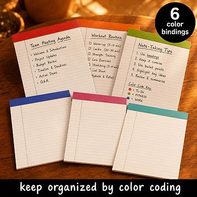 6 Pack Rainbow Lined Legal Pads 50 Sheets Each Wide Ruled Note Paper
