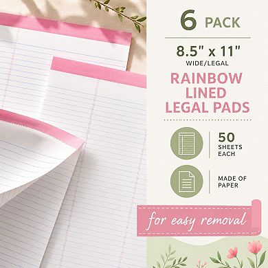 6 Pack Rainbow Lined Legal Pads 50 Sheets Each Wide Ruled Note Paper