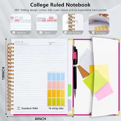 Leather Hardcover Spiral Notebook College Ruled 300 Pages Magnetic Closure Journal