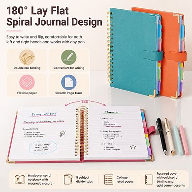 Leather Hardcover Spiral Notebook College Ruled 300 Pages Magnetic Closure Journal