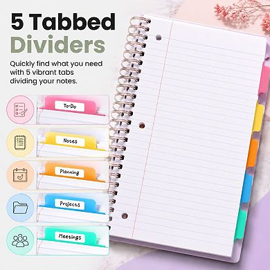 8.5x11 Spiral Notebook 5 Subject Removable Dividers College Ruled 280 Pages