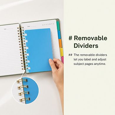8.5x11 Spiral Notebook 5 Subject Removable Dividers College Ruled 280 Pages