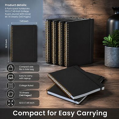 6 Pack Spiral Notebooks College Ruled 80gsm Paper Journals For Study Office