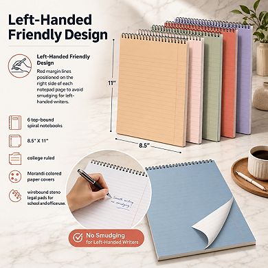 6 Pack Morandi Spiral Notebooks College Ruled Waterproof Covers Perforated Paper For School Office